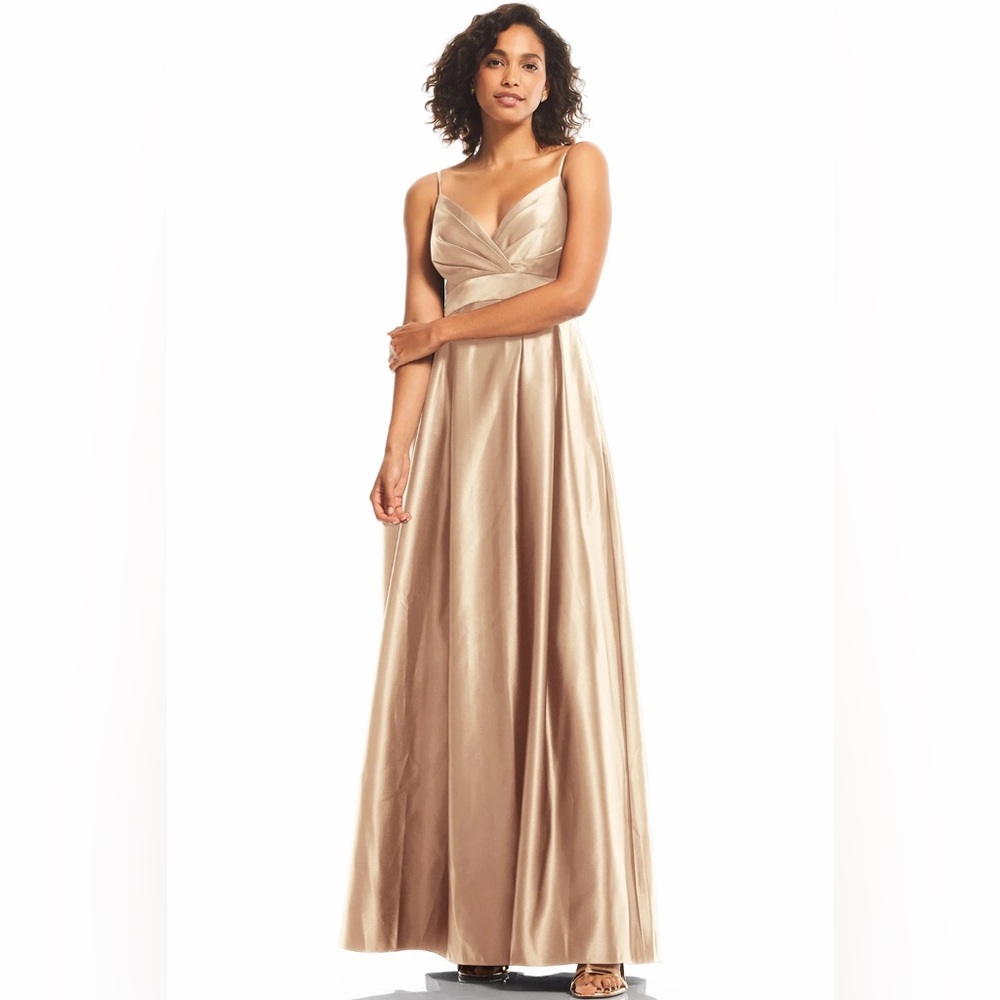 Bill Levkoff Champagne Satin Empire Waist Dress for Wedding/Formal - Size 6